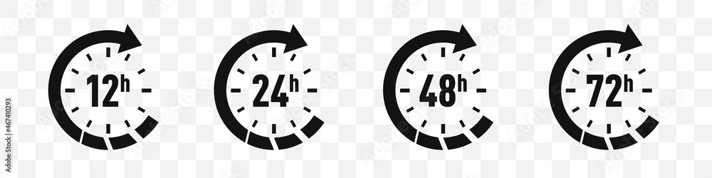 Poster set of time hours clock arrow icons. vector illustration