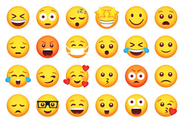 Set of emoticon smile icons. Cartoon emoji set. Vector emoticon set