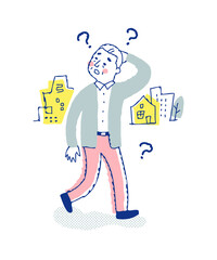 道で迷っているシニア男性