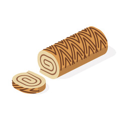 Sweet chocolate roll. Vector 3d sketch line isometric style, color icon illustration. Creative design idea and infographics elements.