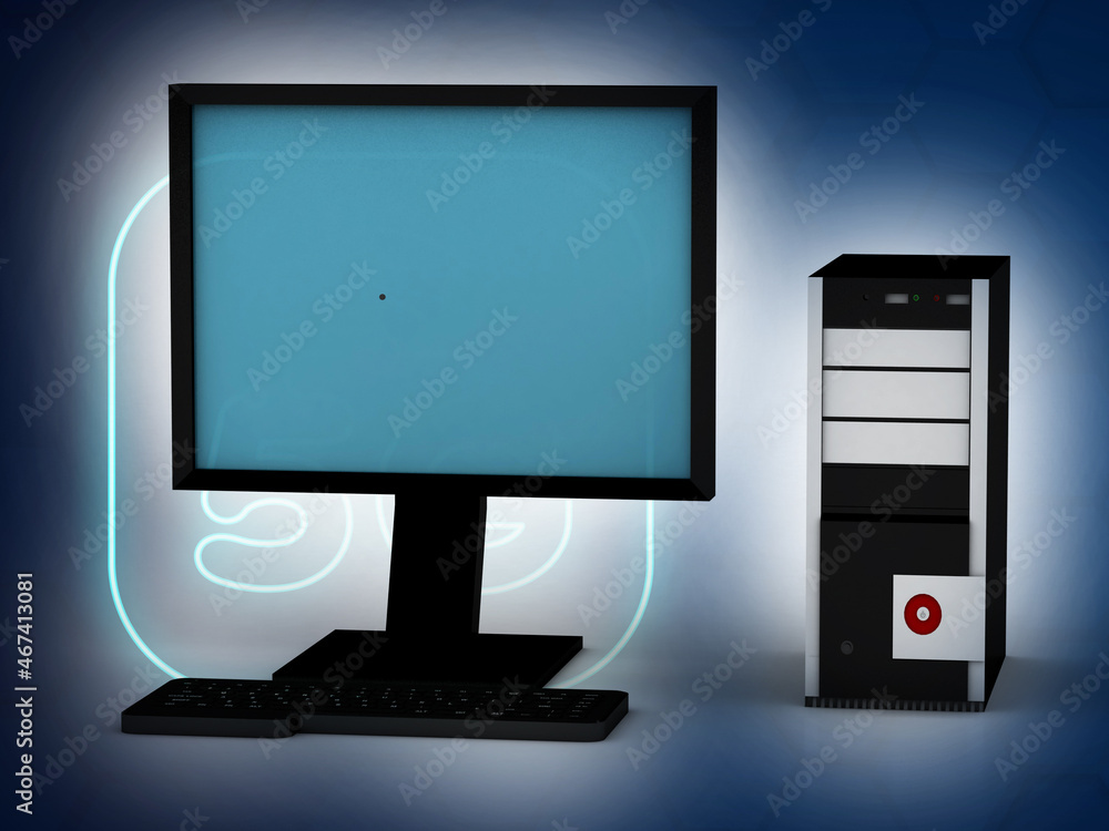 Poster 3d illustration computer and cpu