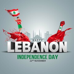 happy independence day Lebanon greetings. Lebanon man running with flag vector illustration design