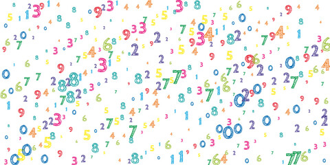 Fototapeta na wymiar Falling colorful orderly numbers. Math study concept with flying digits. Artistic back to school mathematics banner on white background. Falling numbers vector illustration.