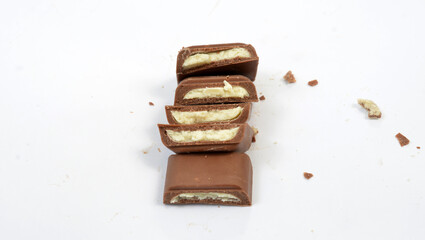 sweet and tasty chocolate coconut bar isolated on white.
