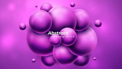 Abstract purple. background with dynamic 3d spheres. Vector illustration of glossy bubble balls.