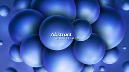 Abstract blue background with dynamic 3D spheres. Vector illustration of glossy bubble balls.
