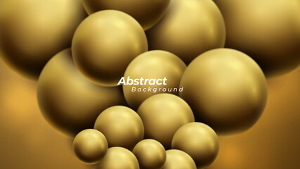 Abstract golden vector background with dynamic 3d spheres. glossy metallic bubbles.