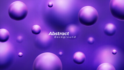 Abstract purple background with dynamic 3d spheres. Vector illustration of glossy bubble balls.