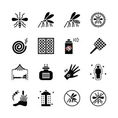 Mosquito flat line icons set. Insect control vector symbol, mosquito repellent, protection, mosquito net. Simple flat vector illustration for web site or mobile app