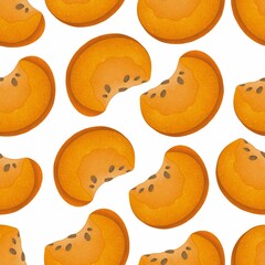 Seamless pattern orange pumpkins in a cut on a white background. Pumpkins for advertising, textiles, packaging