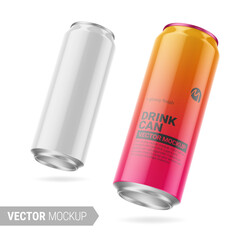 White glossy drink can mockup. Vector illustration. - obrazy, fototapety, plakaty