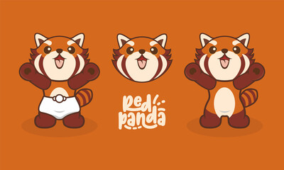 cute red panda character wearing diaper with two hands up