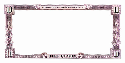 Uruguay 10 Pesos 1935 border with empty middle area. Clear Ten Pesos banknote pattern for your...