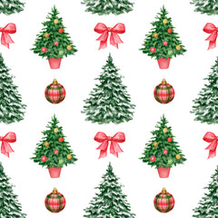 Pattern. Christmas tree. Festive traditions. The image is hand-drawn and isolated on a white background. Watercolour.
