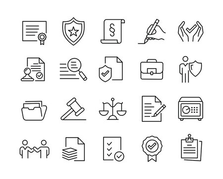 Legal Documents and Law Icons - Vector Line Icons. Editable Stroke. Vector Graphic
