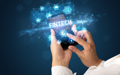 Hand using smartphone with technology concept