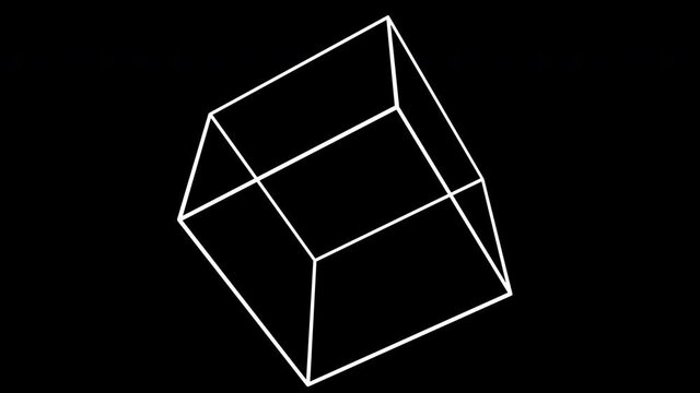 Spinning cube 3D shape animation loops on transparent background with alpha channel.