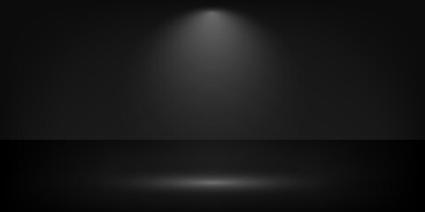 Black studio wall and floor background. Black background with light effects - obrazy, fototapety, plakaty