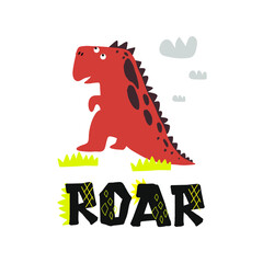 Dinosaur cute vector illustration in flat cartoon style. Hand drawn lettering - 