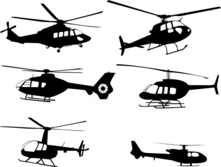 helicopters silhouettes collection - vector - obrazy, fototapety, plakaty
