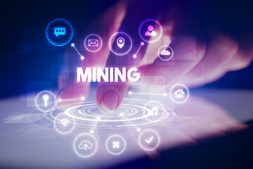 Finger touching tablet with web technology icons concept