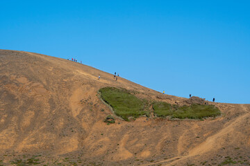 Landscape of rope on hiking route to Fagradalsfjall Volcano eruption Iceland