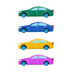 Car icons collection. Multicolored cars in flat style.