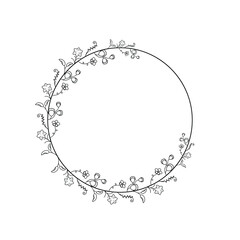 Abstract Black Simple Line Round Circ With Leaf Leaves Frame Flowers Doodle Outline Element Vector Design Style Sketch Isolated Illustration For Wedding And Banner