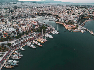Obraz premium Aerial panorama view over Marina Zeas, Peiraeus, Greece at sunset