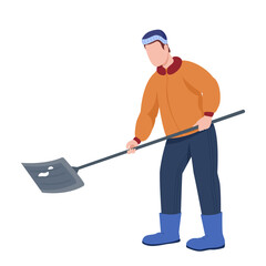 Man clearing snow semi flat color vector character. Posing figure. Full body person on white. Winter season isolated modern cartoon style illustration for graphic design and animation