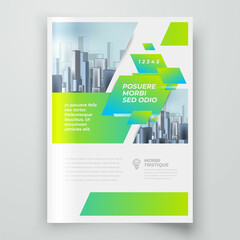 Flyer Cover design template Squares style green color, blocks for images