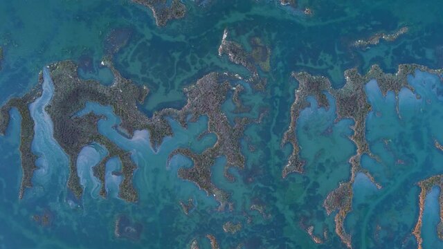 Aerial view of the marsh landscape at low tide in the Natural Park of the Marismas de Santo&ntilde;a, Victoria and Joyel in Escalante. Cantabria, Spain, Europe