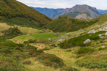 Fototapeta na wymiar Autumn landscape in the Somiedo natural park in Asturias. 
