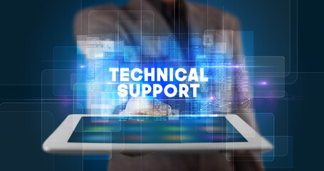 Person holding tablet, technology concept