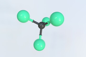 Trichlorofluoromethane molecule, isolated molecular model. 3D rendering