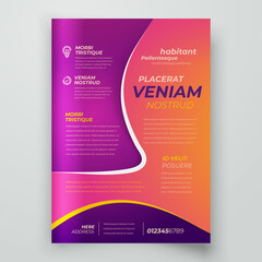 Flyer Cover design template Curves theme violet color background, block for image