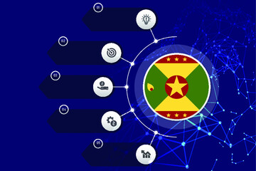 Grenada circle flag with business infographic flat