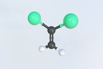 Vinylidene chloride molecule, scientific molecular model, looping 3d animation