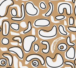 Beige Hand Drawn  Childish Vector Seamless Pattern Black and White Trendy Abstract Geometric Elements for Textile, Wrapping Paper, Invitations, Banners etc.
