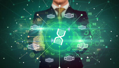 Hand holding healthcare icons concept