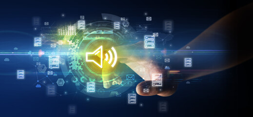 touching with soft gesture multimedia screen with future technology concept