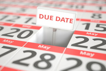 DUE DATE sign on May 21 in a calendar, 3d rendering