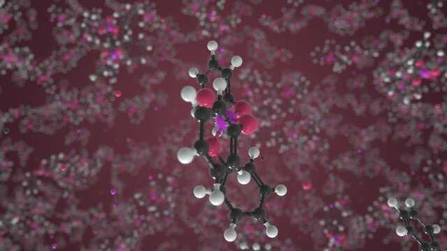 Triphenyl phosphate molecule made with balls, isolated molecular model. Looping 3D animation or motion background