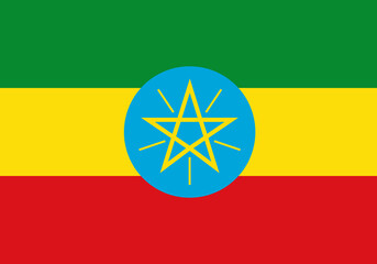 Bandera de Etiopía en verde, amarillo y rojo  con la estrella
