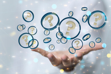solving problem with digital question marks 3D rendering
