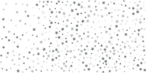 Silver star confetti. Falling stars on a white background. Illustration of flying shining stars. Decorative element. Suitable for your design, postcards, invitations, gift, vip.
