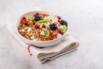 Cottage cheese with granola, berries