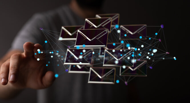 3D rendering flying email icon and web flying