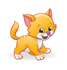 cute smiling cartoon ginger kitten cat standing