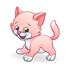 cute smiling pink cartoon kitten cat standing